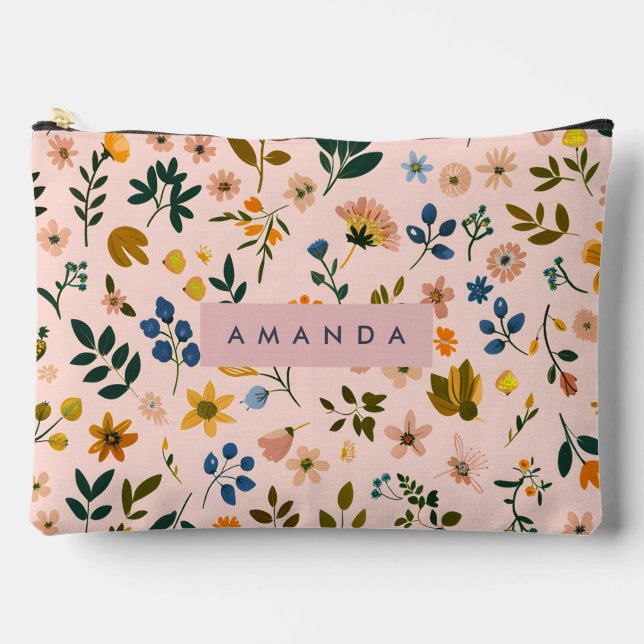 Personalized Playful Wildflower in Peach Accessory Pouch (Front)