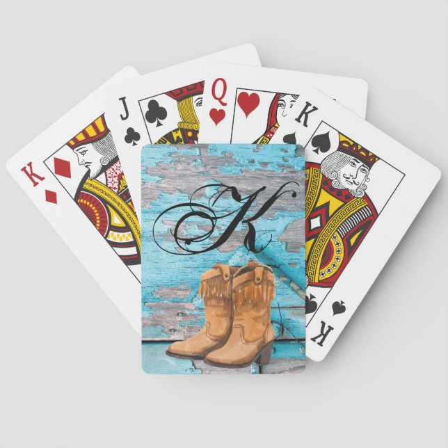 Personalized Playing Cards Blue Wood Barn Door Boo (Back)