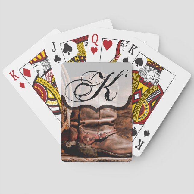 Personalized Playing Cards Cowboy Boots Barn Wood (Back)