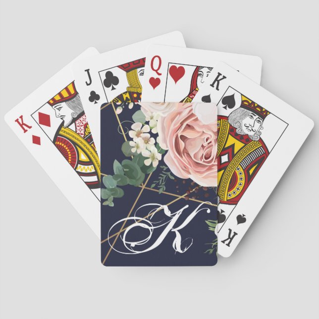 Personalized Playing Cards Geometric Garden Navy (Back)