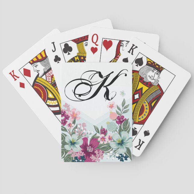 Personalized Playing Cards Tropical Flower on Blue (Back)