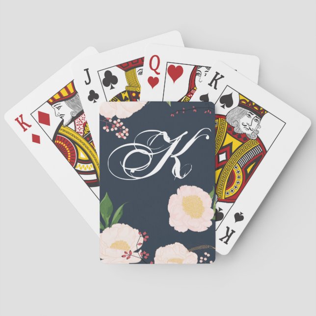 Personalized Playing Cards White Floral Flowers on (Back)