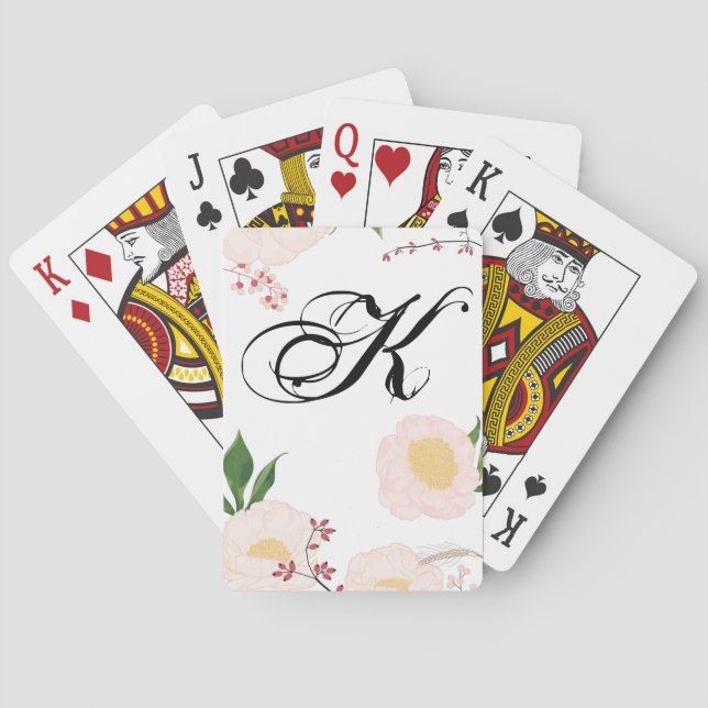 Personalized Playing Cards White Floral Flowers on (Back)