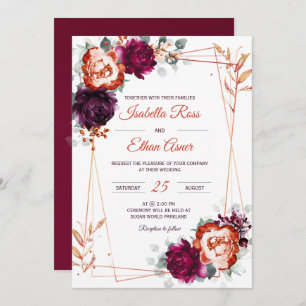 Personalized  Plum, Mauve and Orange Wedding  Invitation