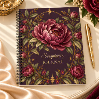 Personalized Plum Peony Gold Botanical Journal