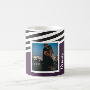 Personalized Plum Purple And Striped Pattern Photo Coffee Mug