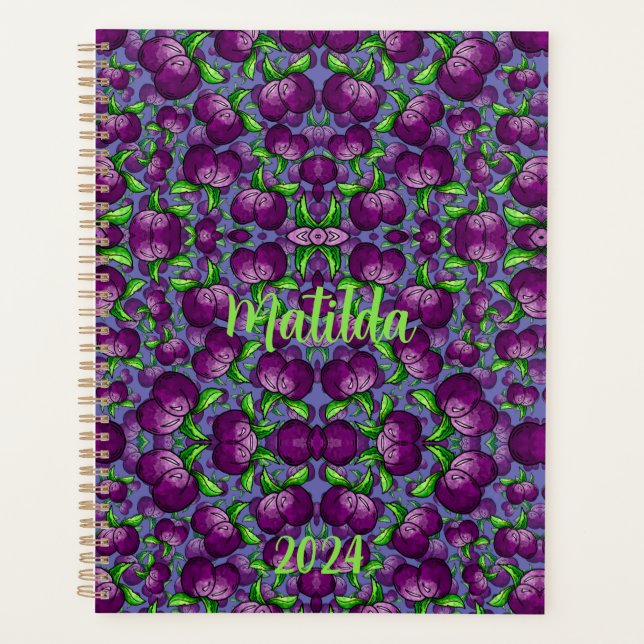 personalized PLUM spiral planner fruit funky (Front)