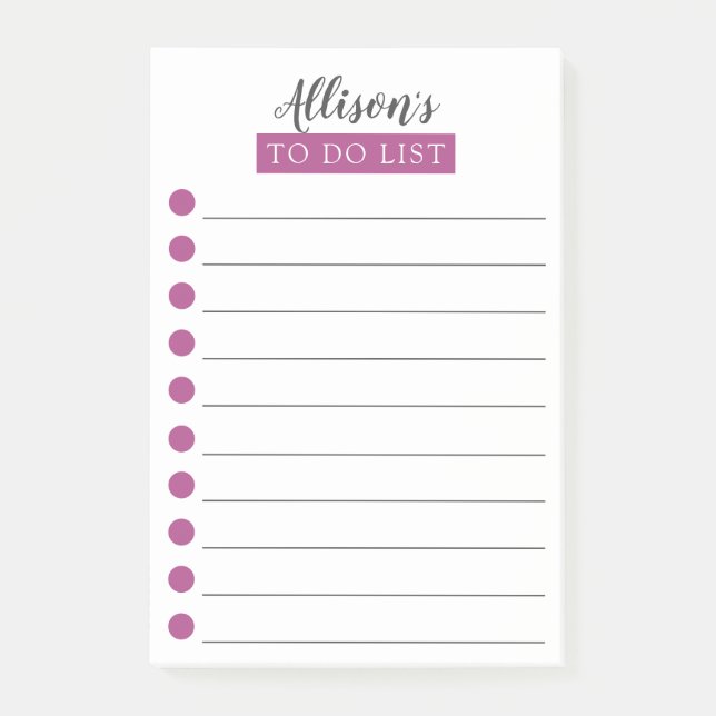Personalized Plum To Do List Post-it Notes (Front)