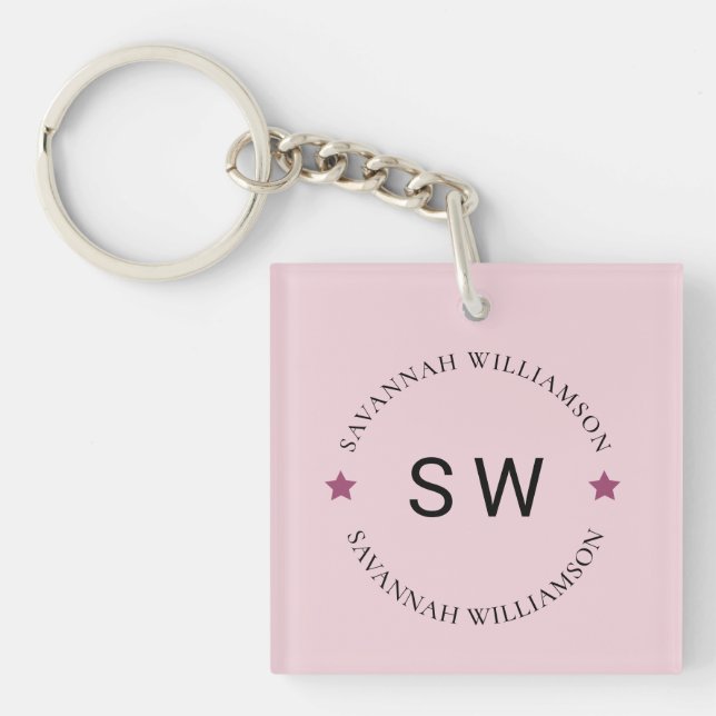 Personalized plush pink minimalistic  keychain (Front)
