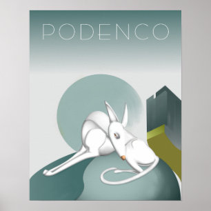 Personalized Podenco Dog Art Deco Grey and White Poster
