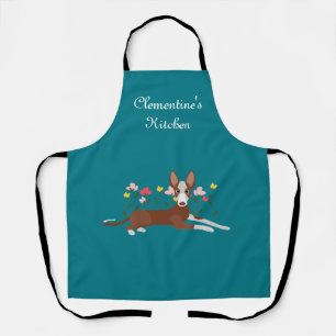 Personalized Podenco Dog Floral Blue  Apron