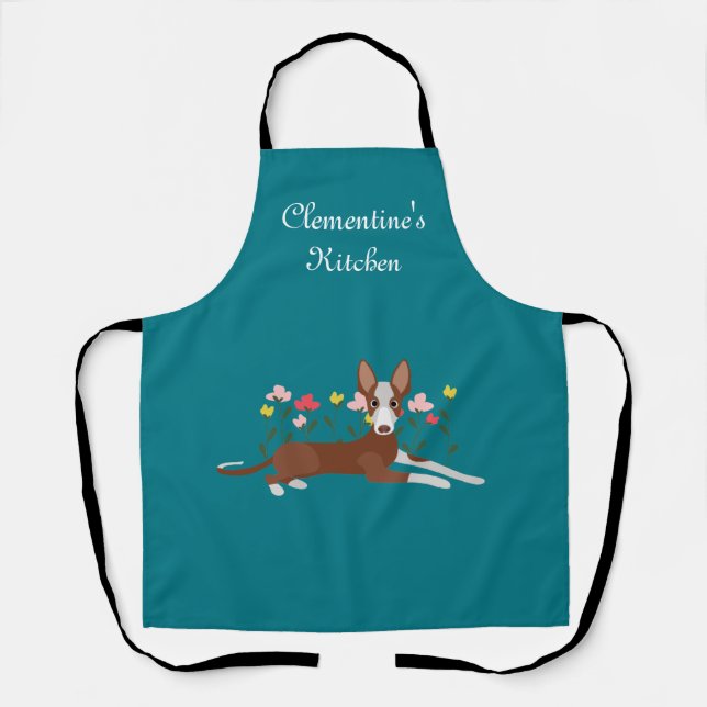 Personalized Podenco Dog Floral Blue  Apron (Front)