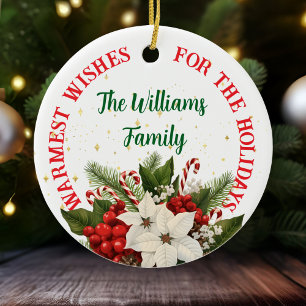 Personalized Poinsettia Ceramic Christmas Ornament