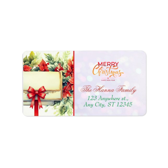 Personalized Poinsettia Mailbox "Merry Christmas" Label (Front)