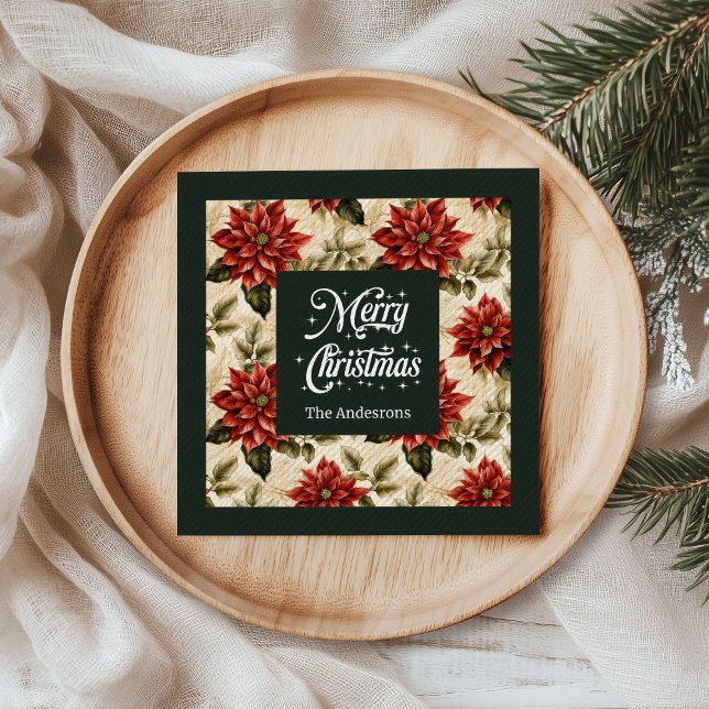 Personalized Poinsettia Napkins Cottagecore Vibe (Personalized Poinsettia Napkins Cottagecore Vibe)