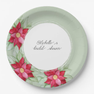 Personalized Poinsettia Watercolor Hand-painted Paper Plate