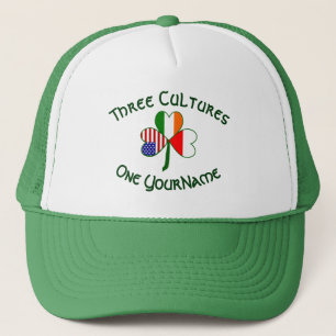 Personalized Poland Ireland USA Flag Shamrock Trucker Hat