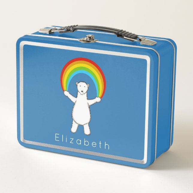 Personalized Polar Bear and Rainbow Metal Lunch Box (Front)