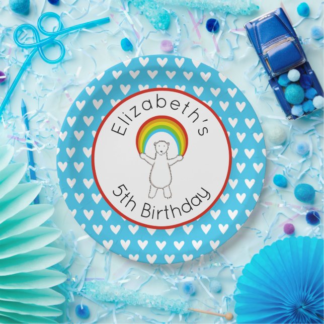 Personalized Polar Bear and Rainbow Paper Plate (Party)