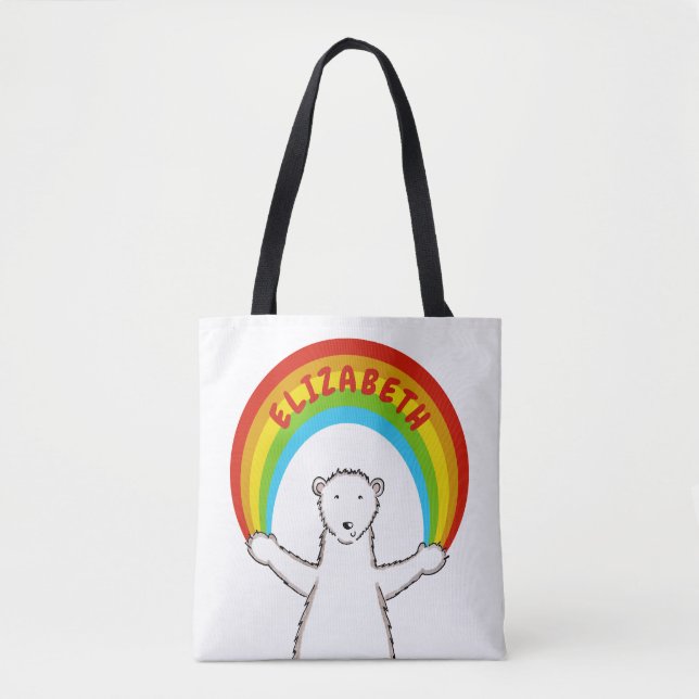 Personalized Polar Bear and Rainbow Tote Bag (Front)