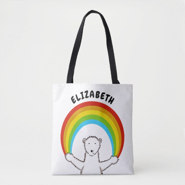 Personalized Polar Bear and Rainbow Tote Bag (Front)