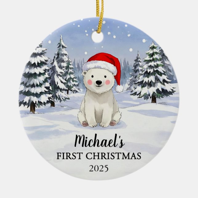 Personalized Polar Bear Baby Christmas Ornament (Front)