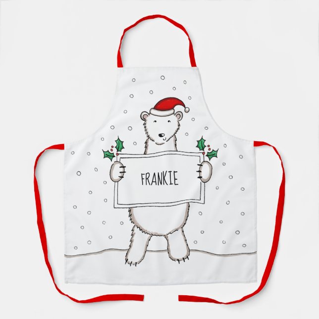 Personalized Polar Bear Christmas Apron (Front)