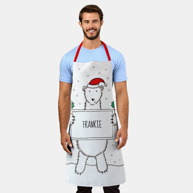 Personalized Polar Bear Christmas Apron (Worn)