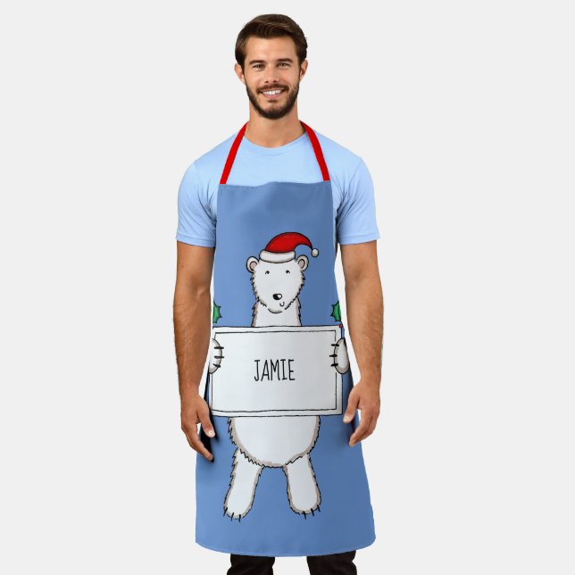 Personalized Polar Bear Christmas Apron (Worn)