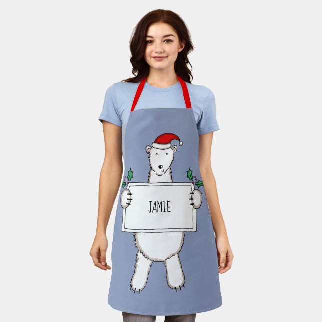 Personalized Polar Bear Christmas Apron (Worn)