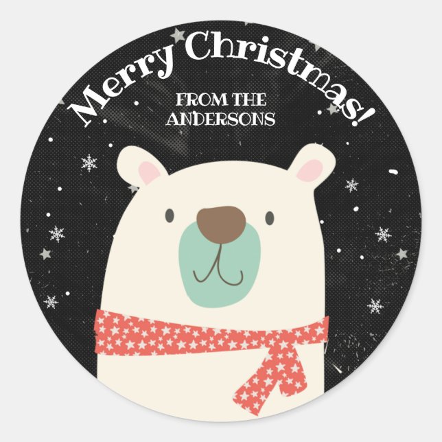 Personalized Polar Bear Christmas Classic Round Sticker (Front)