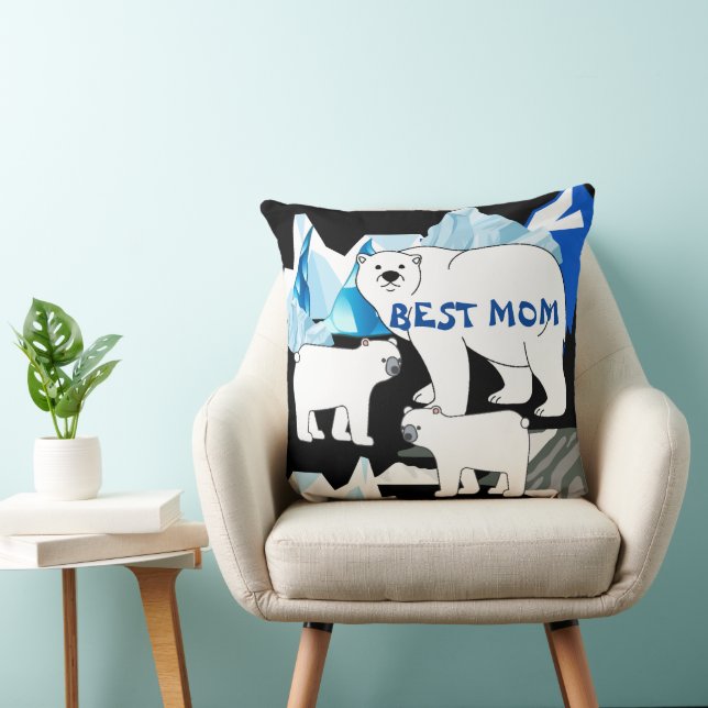 Personalized Polar Bear Mom Throw Pillow (Chair)
