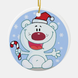 Personalized Polar Bear With Candy Cane Ornament