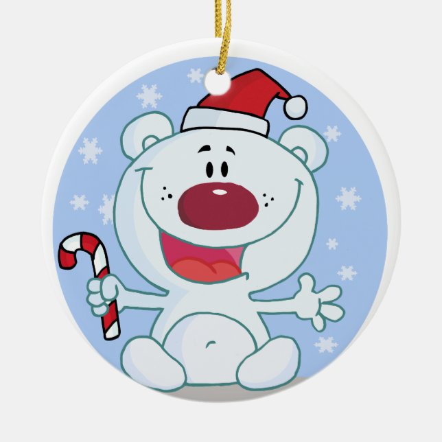 Personalized Polar Bear With Candy Cane Ornament (Front)