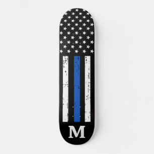 Personalized Police American Flag Thin Blue Line Skateboard