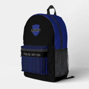 Personalized Police Badge Blue Stripes Printed Backpack
