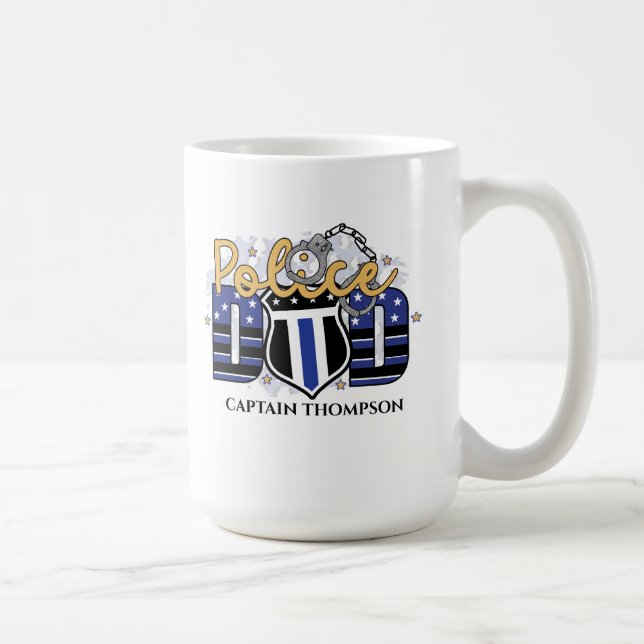 Personalized Police Badge Flag Blue Line Coffee Mug (Right)