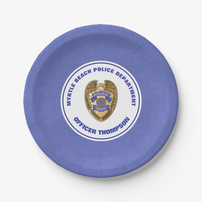 Personalized Police Department Badge Retirement Paper Plate (Front)
