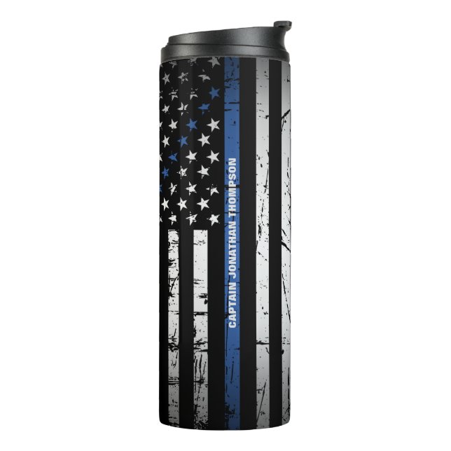 Personalized Police Distressed American Flag   Thermal Tumbler (Rotated Left)