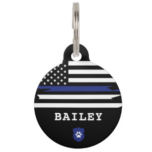 Personalized Police Dog K9 Thin Blue Line Pet Tag