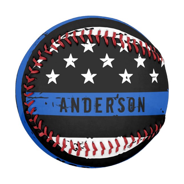 Personalized Police Flag Thin Blue Line Baseball (Front Left)