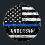 Personalized Police Flag Thin Blue Line Dartboard<br><div class="desc">Thin Blue Line dart board - American flag in Police Flag colours, distressed design . These Thin Blue Line police dart boards are perfect for a gift for a law enforcement retirement, police graduation gifts, memorial events, and a wonderful gift to your favourite police officer. A fun police department game,...</div>