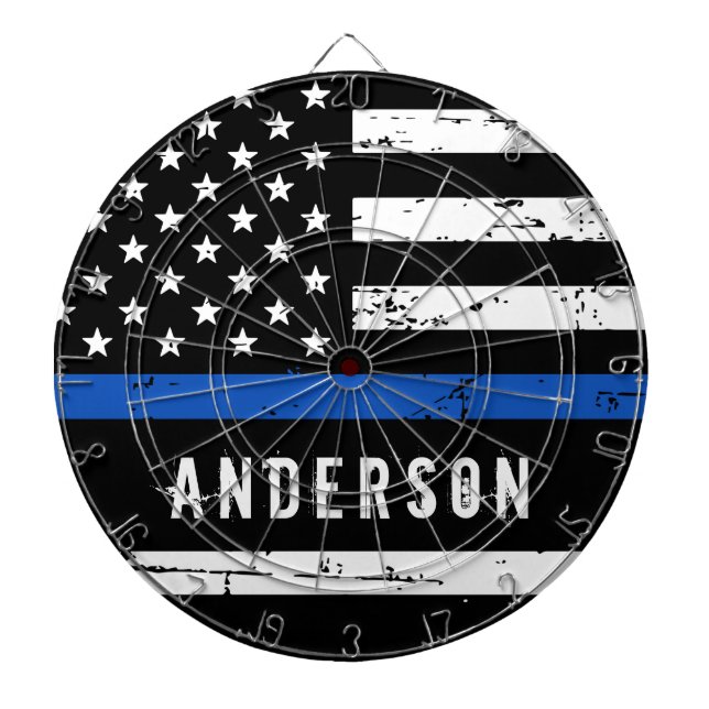 Personalized Police Flag Thin Blue Line Dartboard (Front)