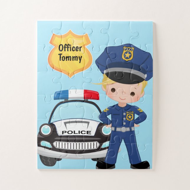 Personalized Police Officer and Patrol Car Kids  J Jigsaw Puzzle (Vertical)