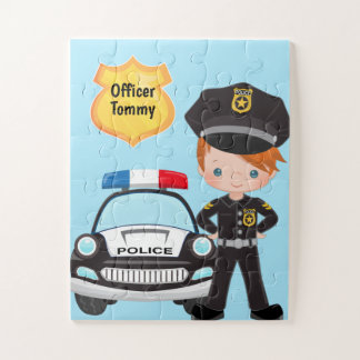 Personalized Police Officer and Patrol Car Kids Ji Jigsaw Puzzle