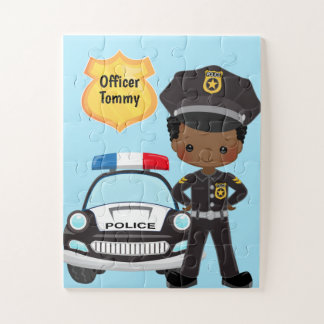Personalized Police Officer and Patrol Car Kids Ji Jigsaw Puzzle