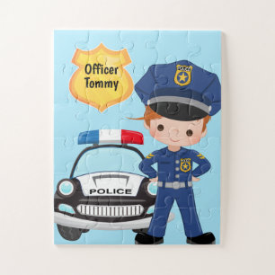 Personalized Police Officer and Patrol Car Kids Jigsaw Puzzle