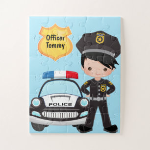 Personalized Police Officer and Patrol Car Kids Jigsaw Puzzle