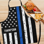 Personalized Police Officer BBQ Thin Blue Line Apron<br><div class="desc">Thin Blue Line Police Apron - USA American flag design in Police Flag colours, distressed design . This personalized police apron is perfect for birthdays, Christmas, police retirement gifts, or fathers day for your police officer. Perfect for all police officers, law enforcement officers and police family and supporters. Personalize with...</div>