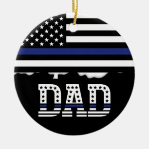 Personalized Police Officer Dad Cop Thin Blue Line Ceramic Ornament